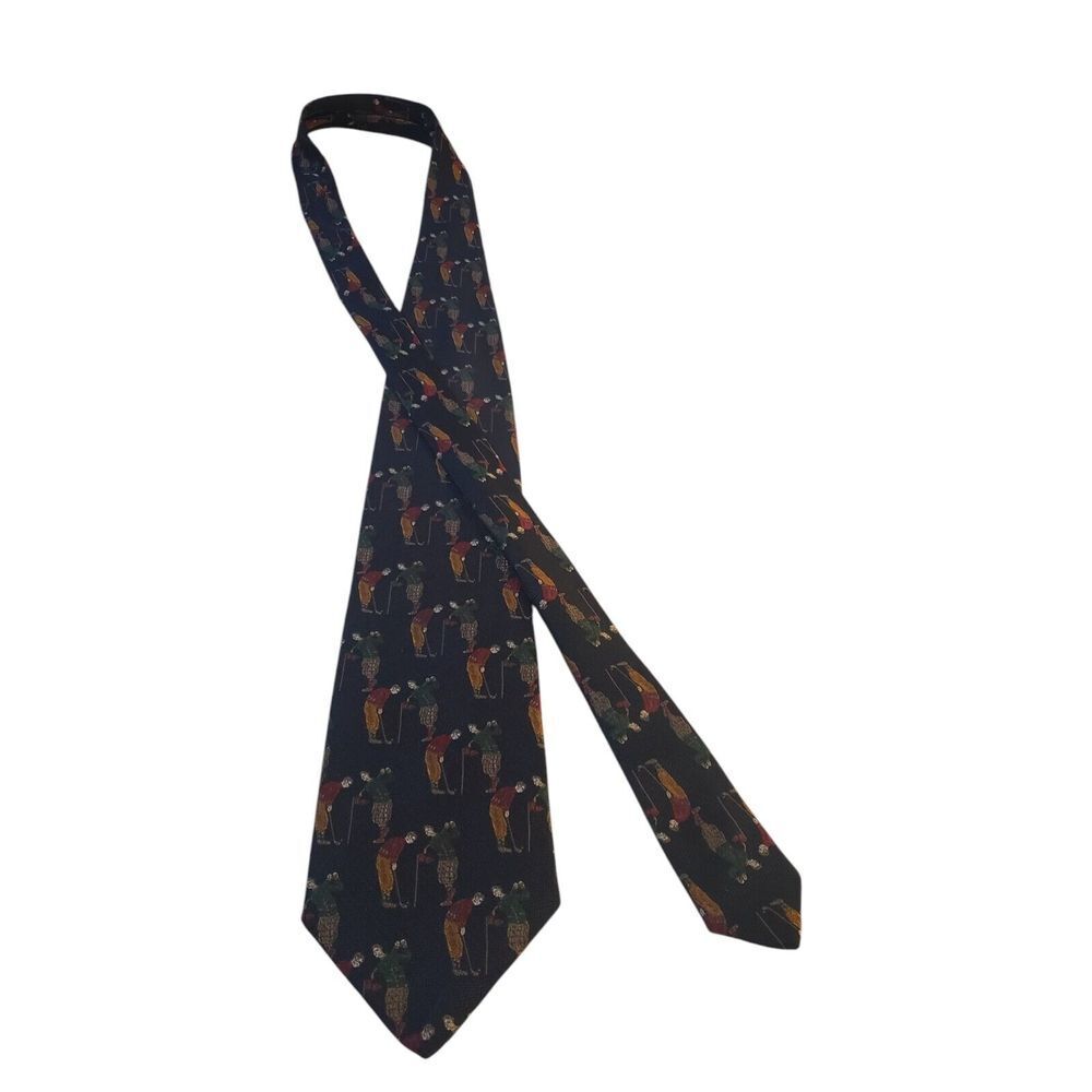 Vintage Jos A Bank Premier Collection Mens Tie Necktie Novelty Blue with Golfers - Picture 3 of 13